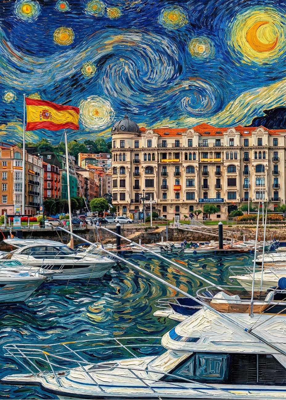 Cuadro Puerto Chico de Santander - Noche Estrellada