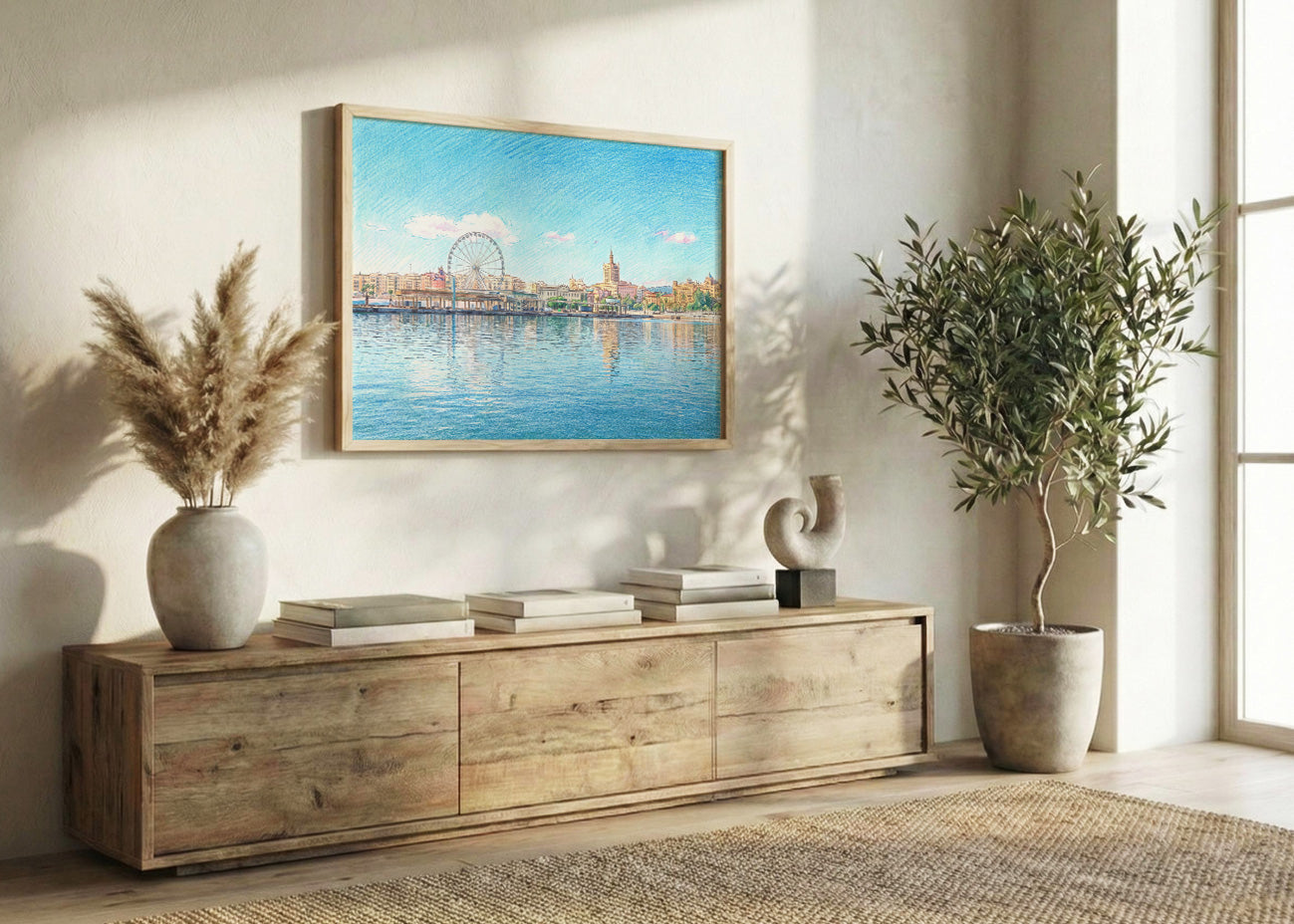 Cuadro Puerto de Málaga,  Muelle Uno efecto dibujo
