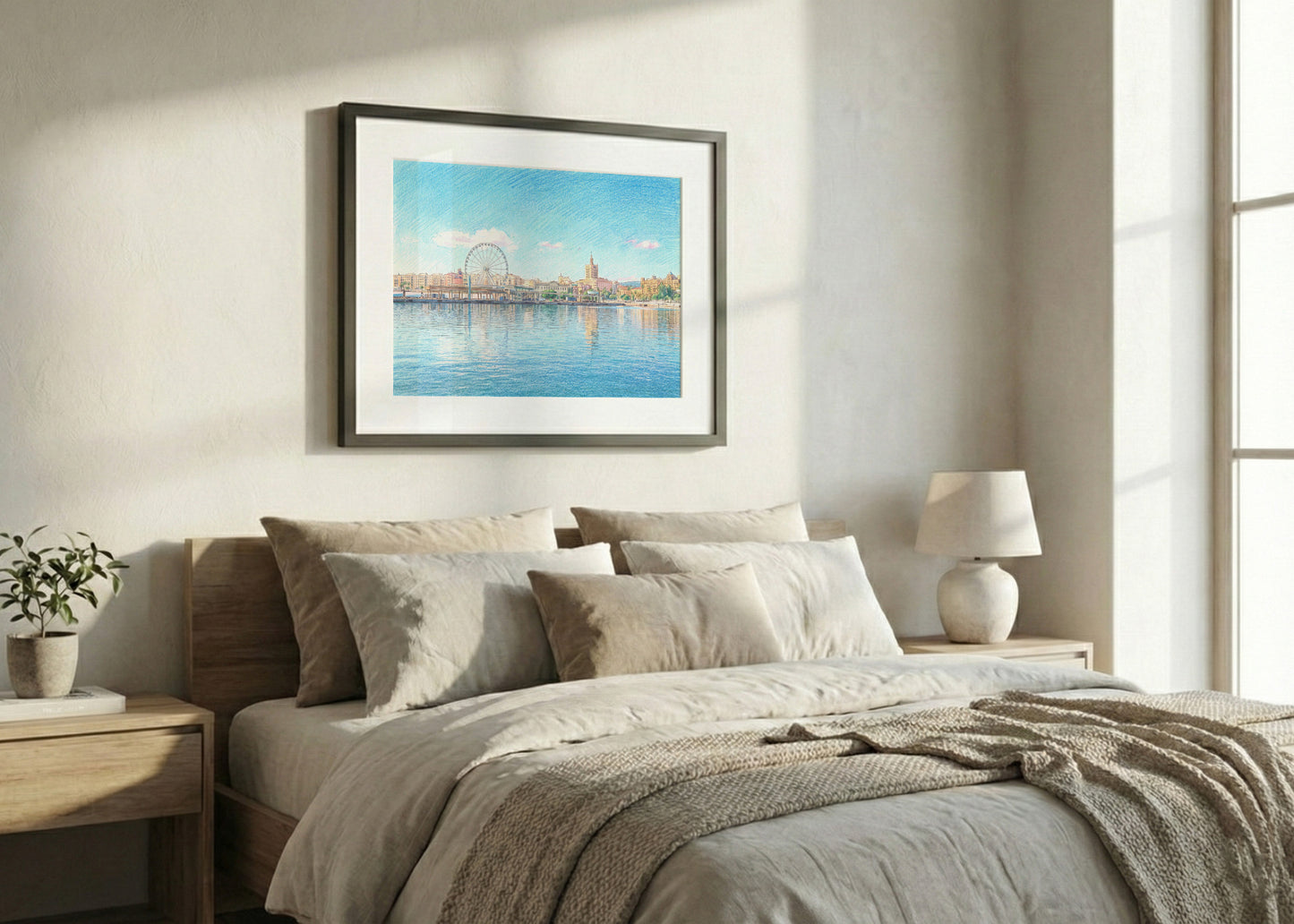 Cuadro Puerto de Málaga,  Muelle Uno efecto dibujo