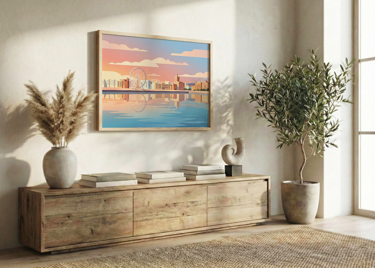 Cuadro Puerto de Málaga y noria - Pastel
