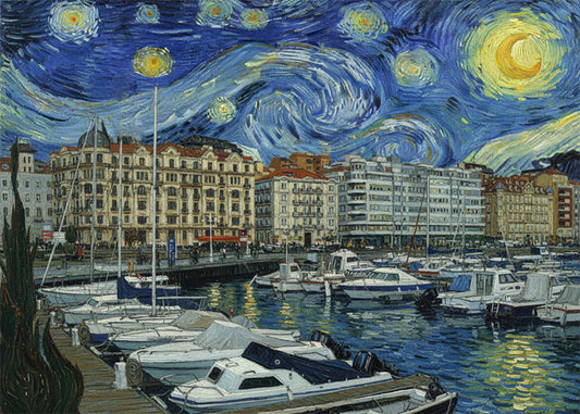 Cuadro Puertochico Santander - Noche Estrellada
