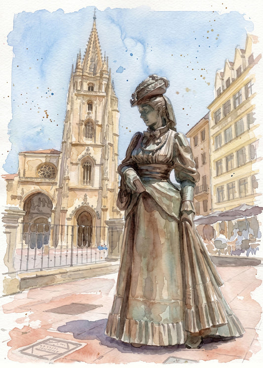 Cuadro Regenta de Oviedo estilo acuarela