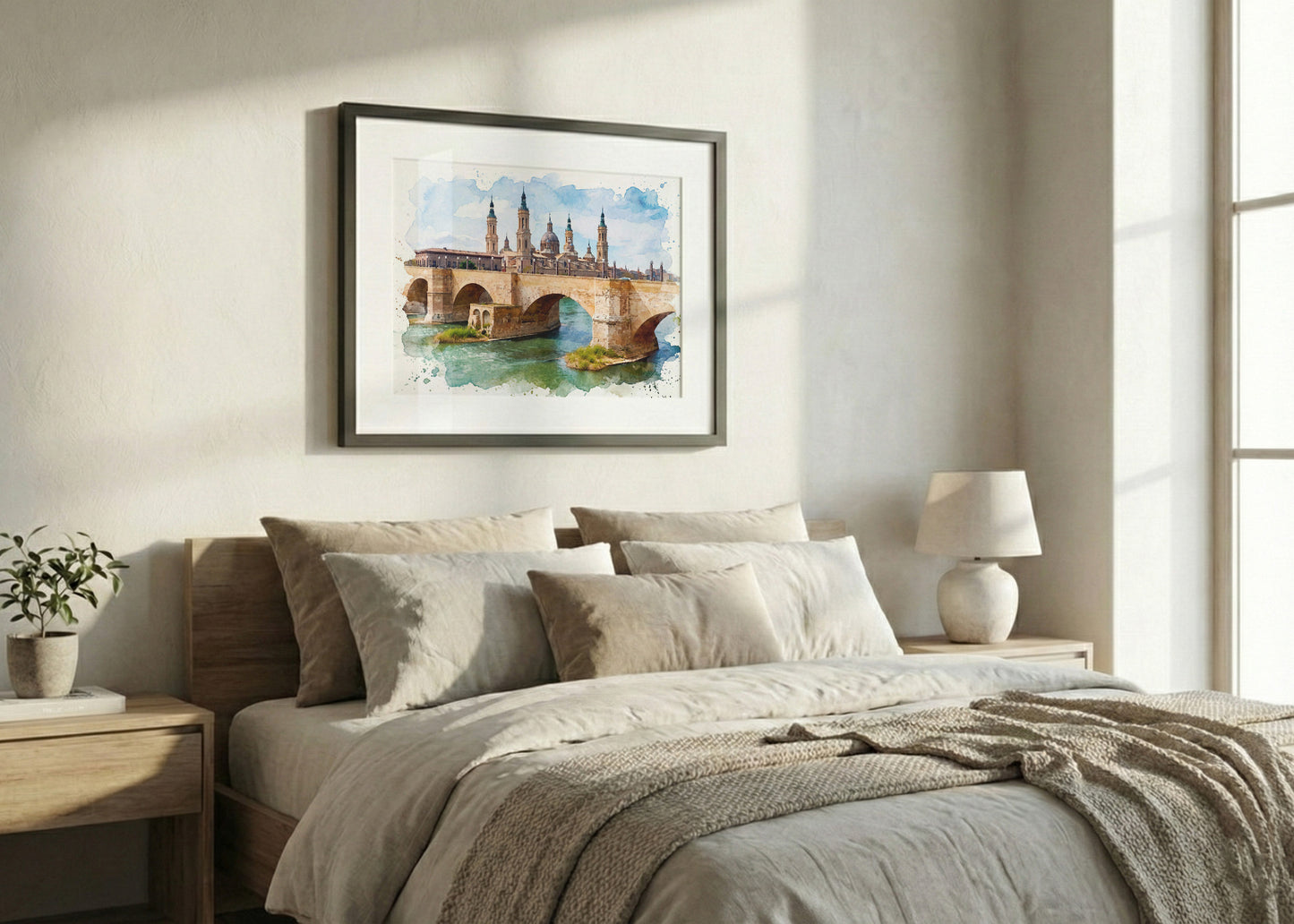 Cuadro Río Ebro y El Pilar de fondo efecto acuarela