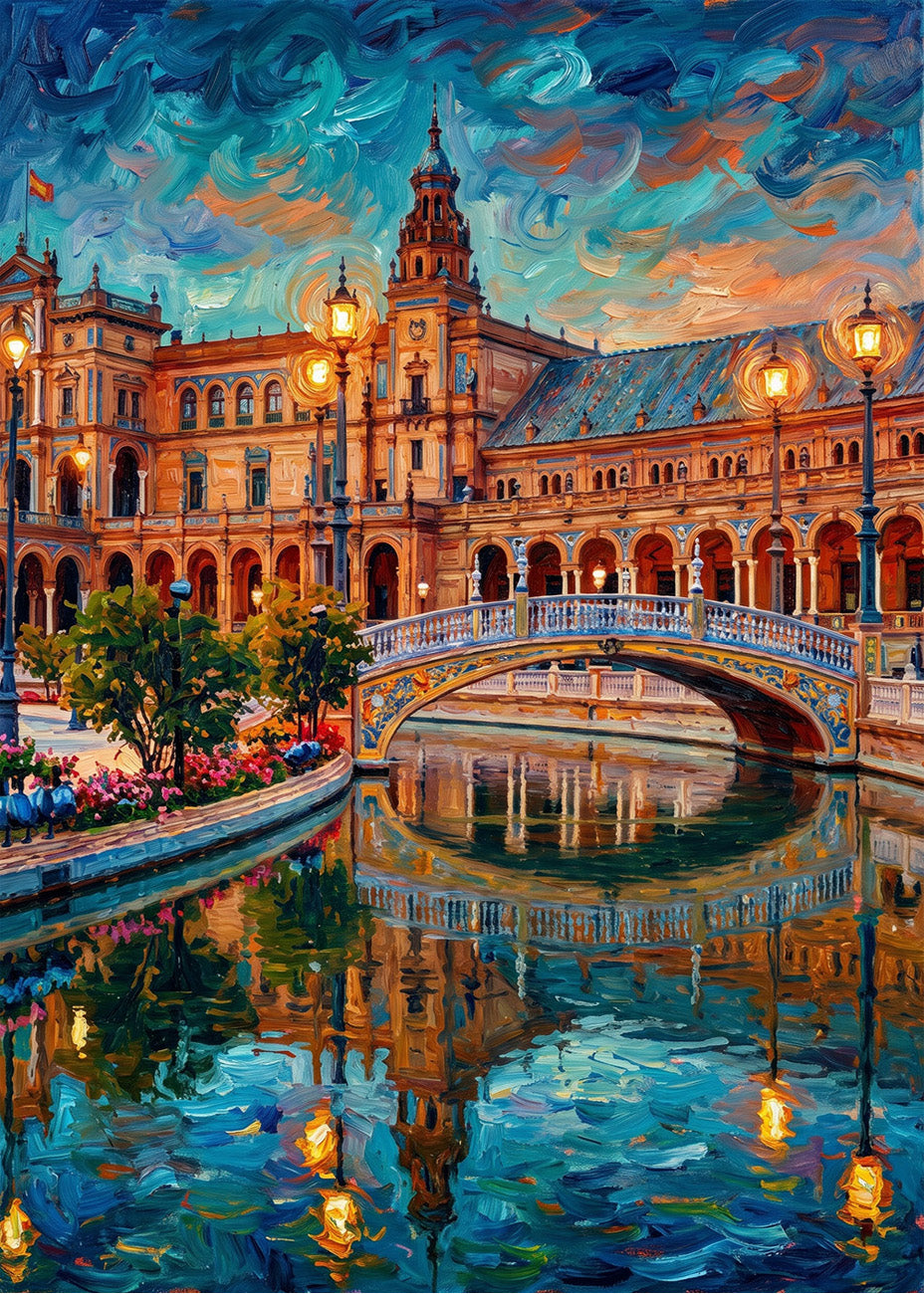 Cuadro Río de Plaza España de Sevilla estilo óleo