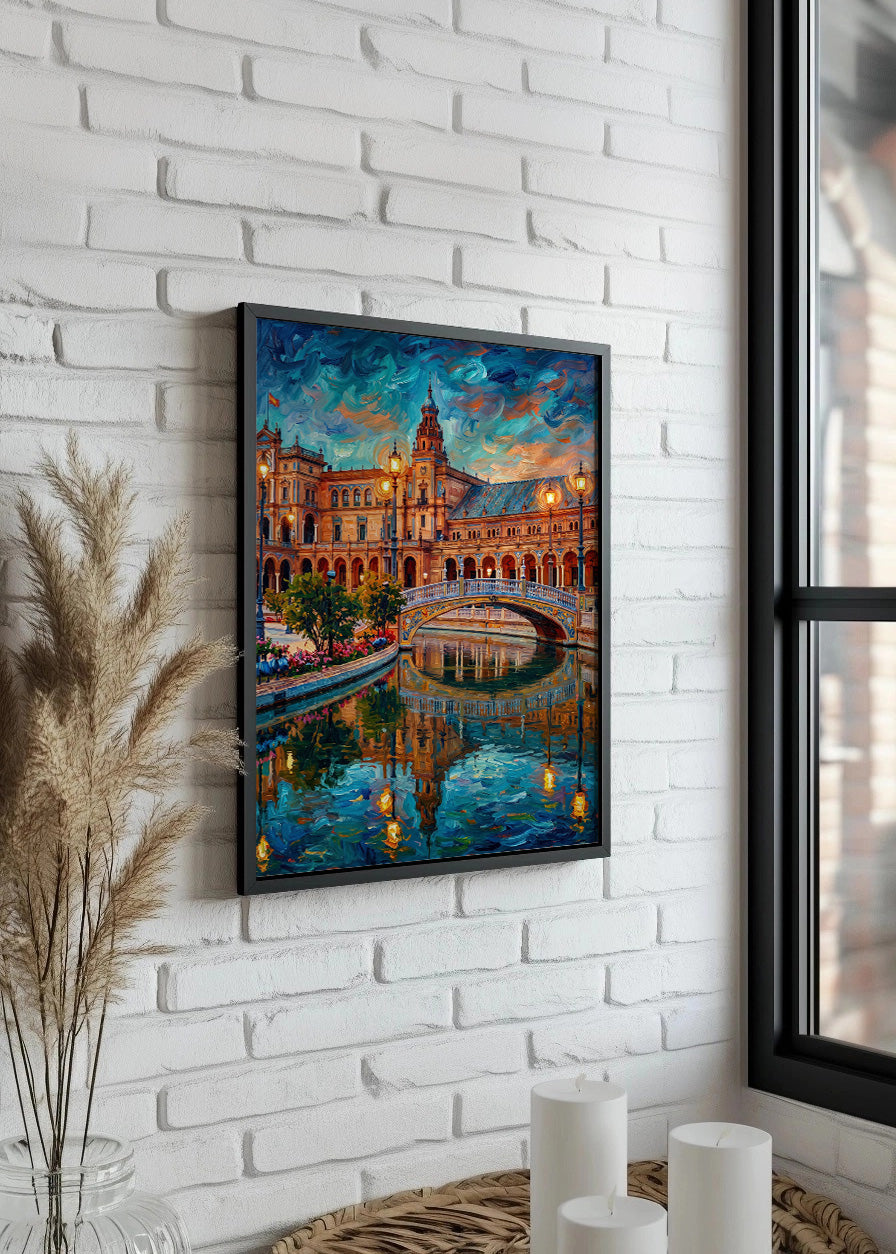 Cuadro Río de Plaza España de Sevilla estilo óleo