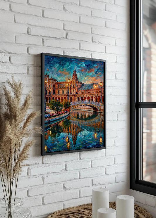 Cuadro Río de Plaza España de Sevilla estilo óleo