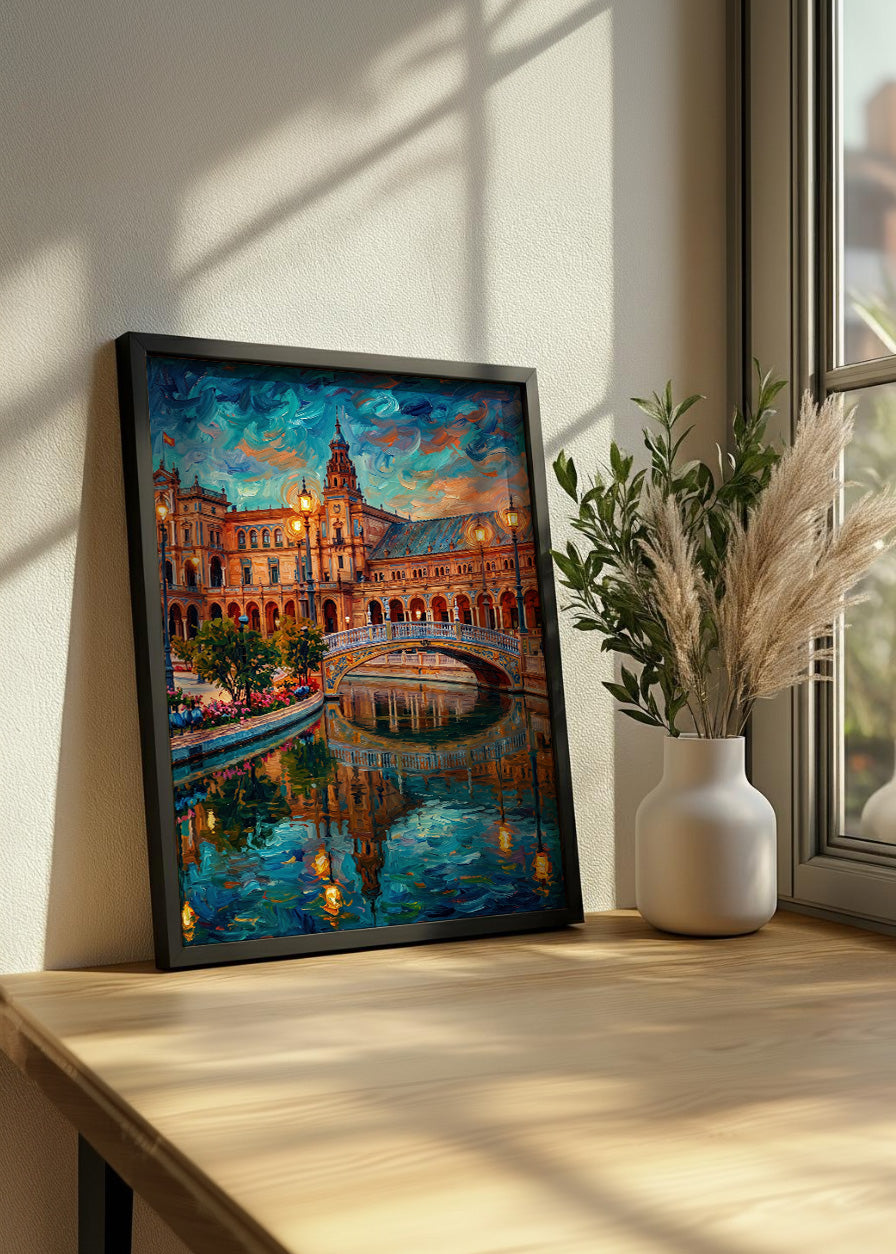 Cuadro Río de Plaza España de Sevilla estilo óleo
