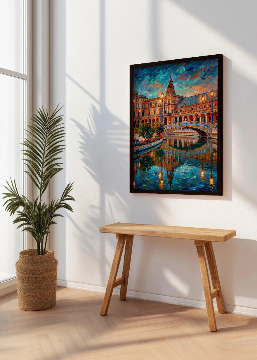 Cuadro Río de Plaza España de Sevilla estilo óleo