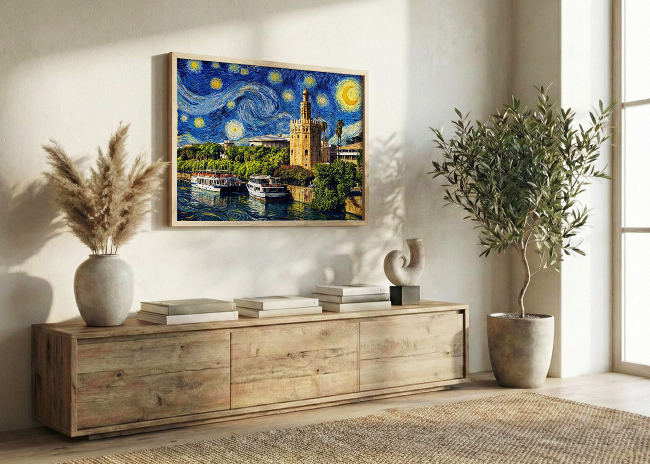 Cuadro Río de Sevilla y Torre del Oro - Noche Estrellada