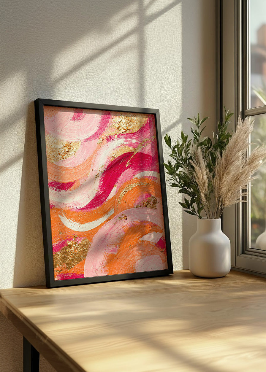 Cuadro Rosa y naranja estilo óleo