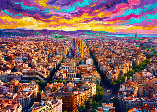 Cuadro Sagrada Familia y calles de Barcelona fauvista