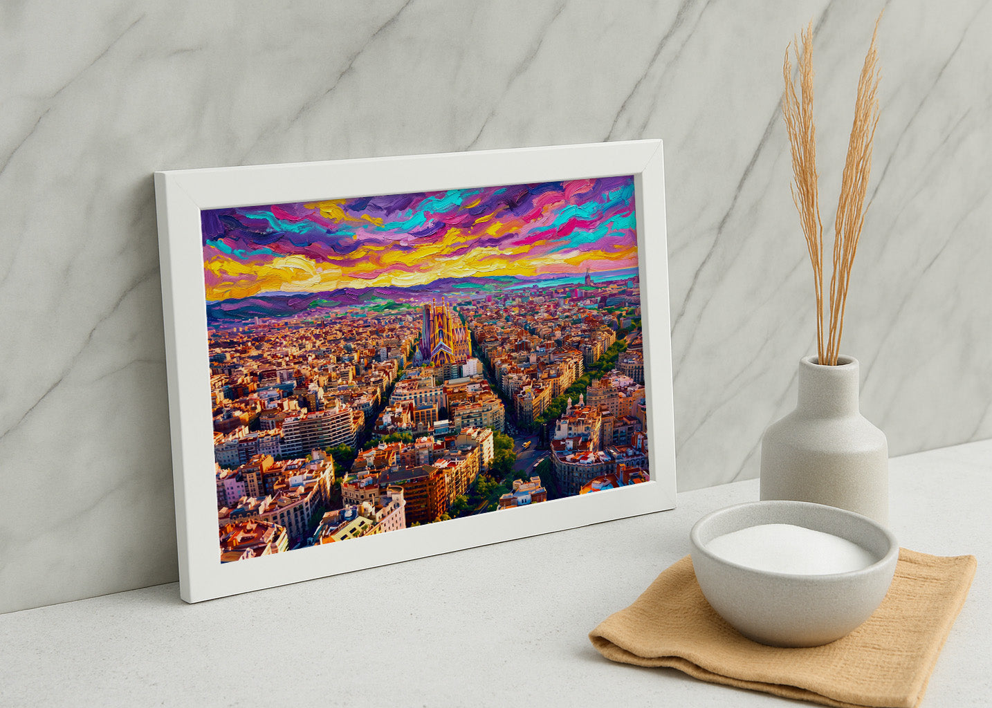 Cuadro Sagrada Familia y calles de Barcelona fauvista