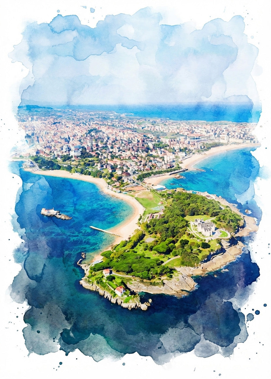 Cuadro Santander península de la Magdalena - Acuarela
