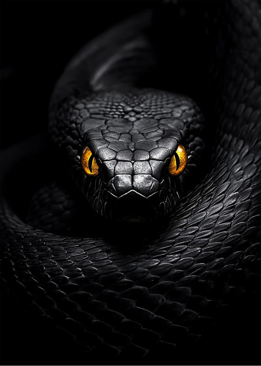 Cuadro ​Serpiente negra de ojos naranjas