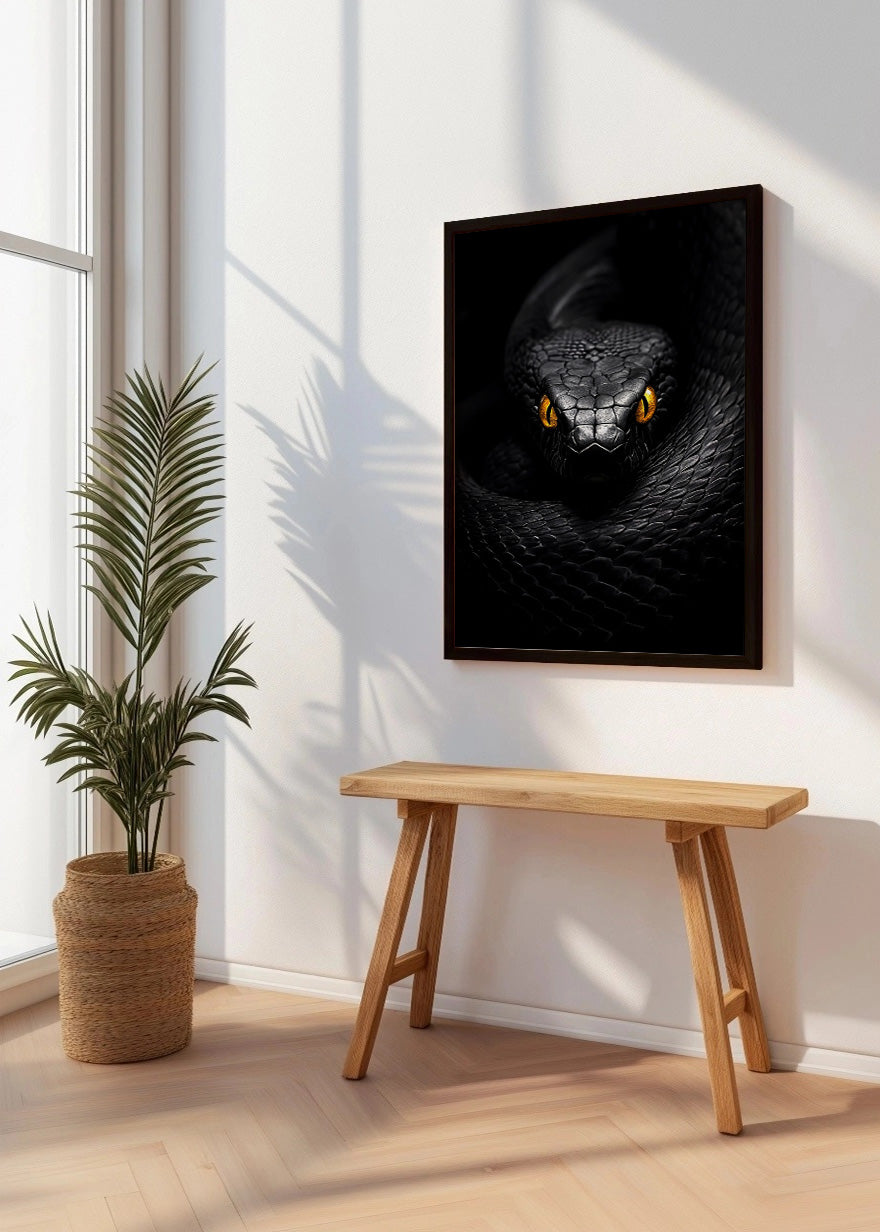 Cuadro ​Serpiente negra de ojos naranjas