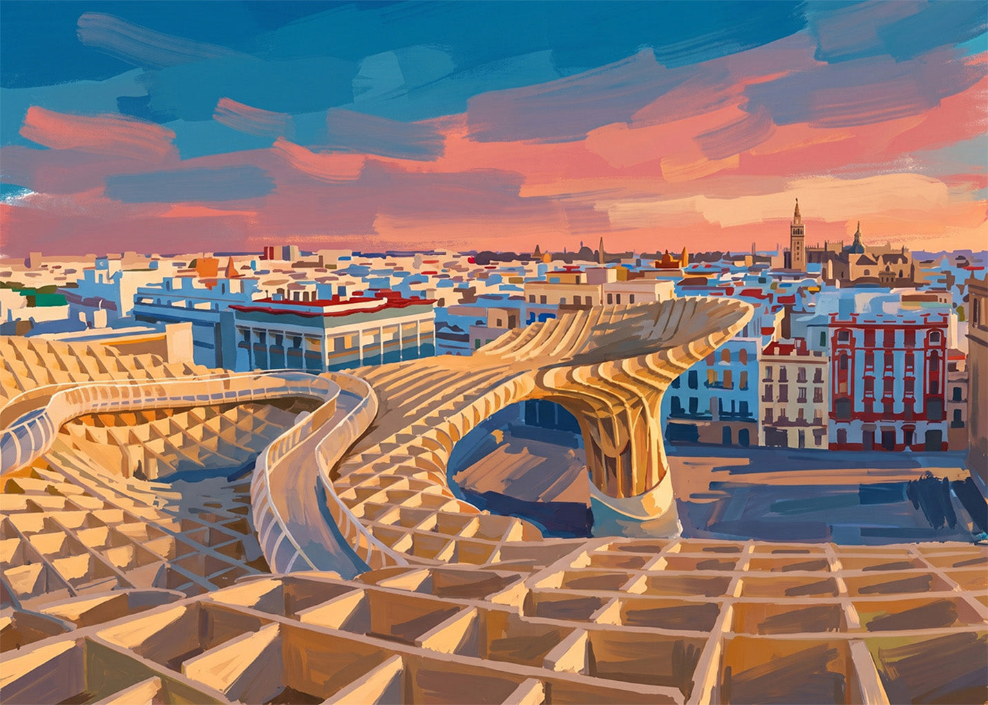 Cuadro Setas de Sevilla atardecer - Gouache