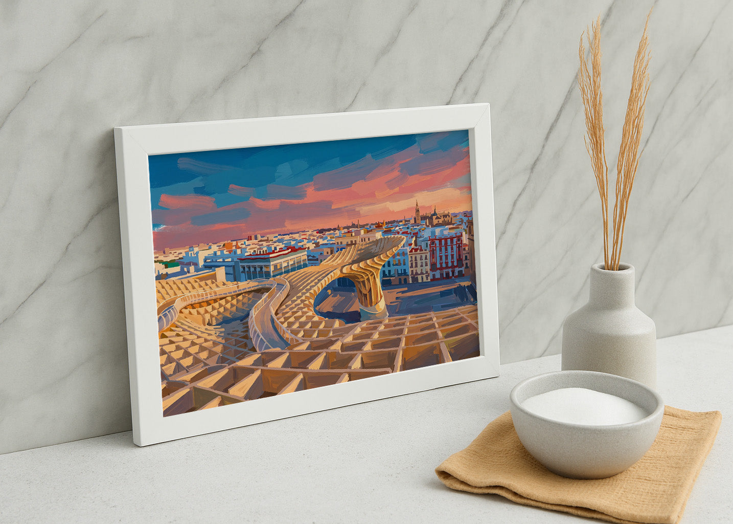 Cuadro Setas de Sevilla atardecer - Gouache
