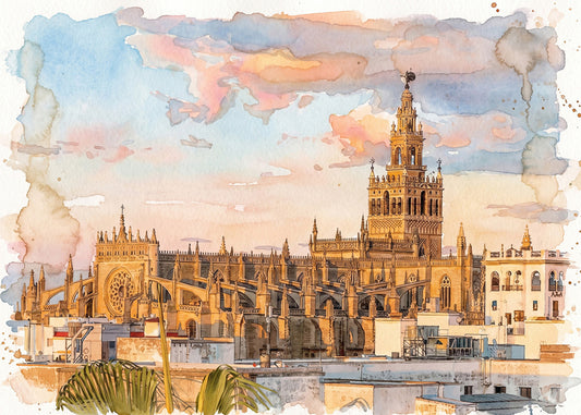 Cuadro Sevilla Catedral y Giralda estilo acuarela