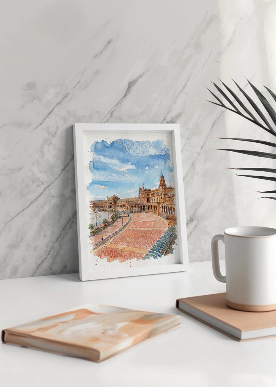 Cuadro Sevilla y Plaza España estilo acuarela