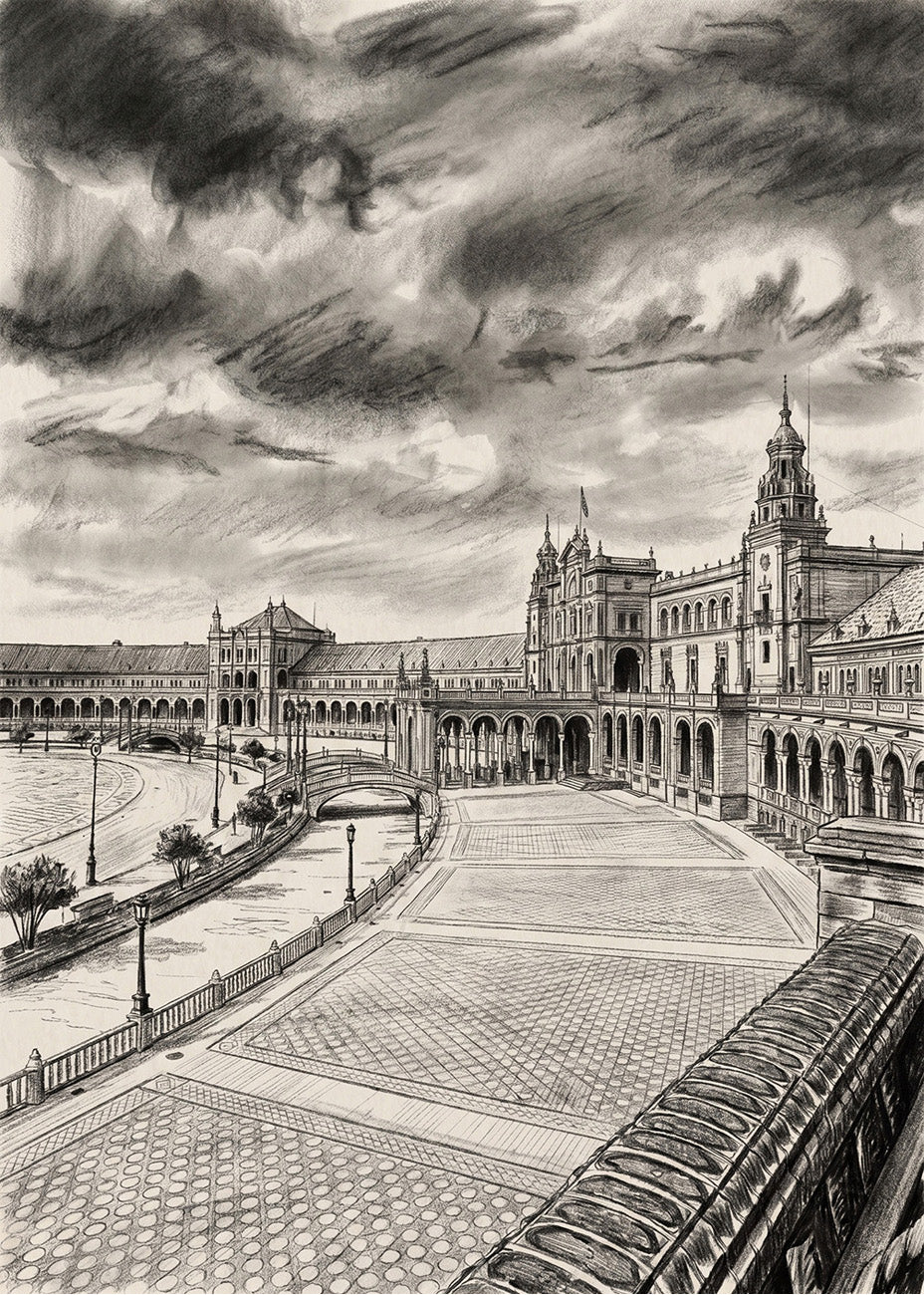 Cuadro Sevilla y Plaza España estilo lápiz