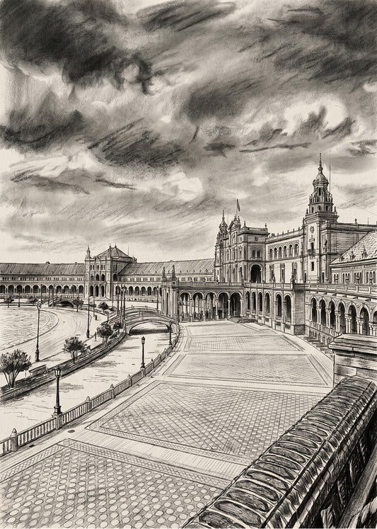 Cuadro Sevilla y Plaza España estilo lápiz