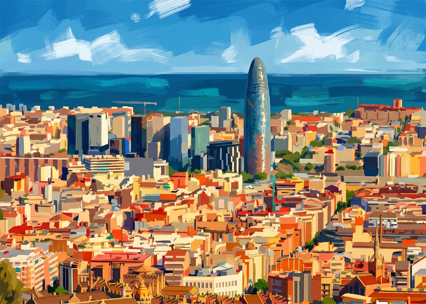 Cuadro Skyline de Barcelona - Gouache
