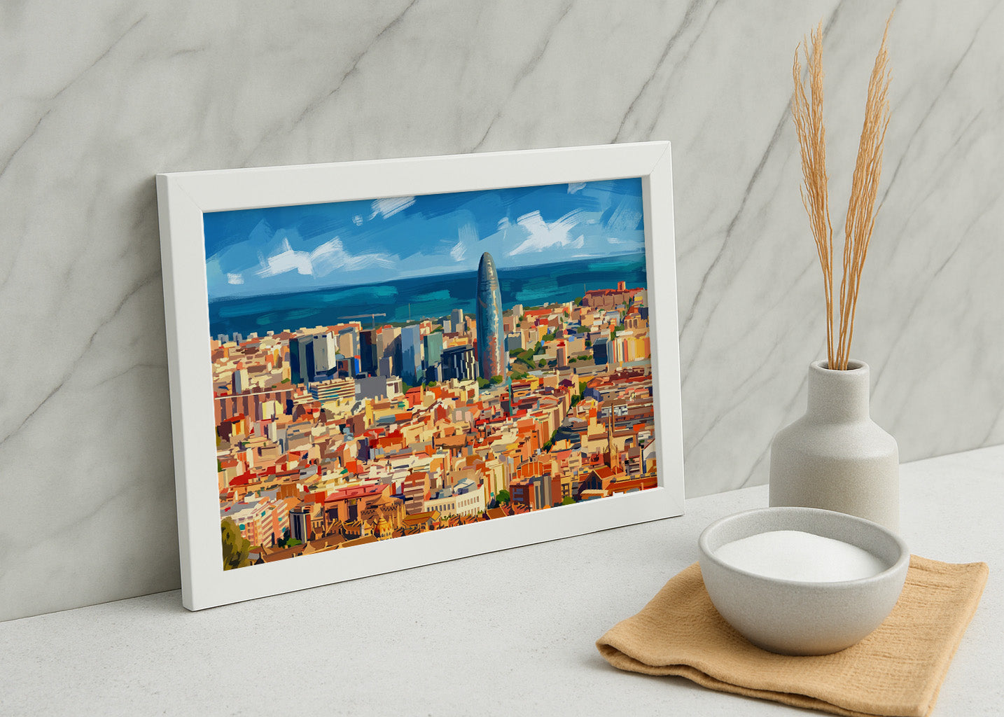 Cuadro Skyline de Barcelona - Gouache