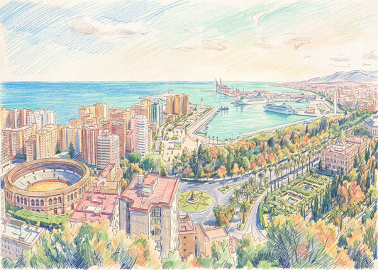 Cuadro Skyline de Málaga efecto dibujo