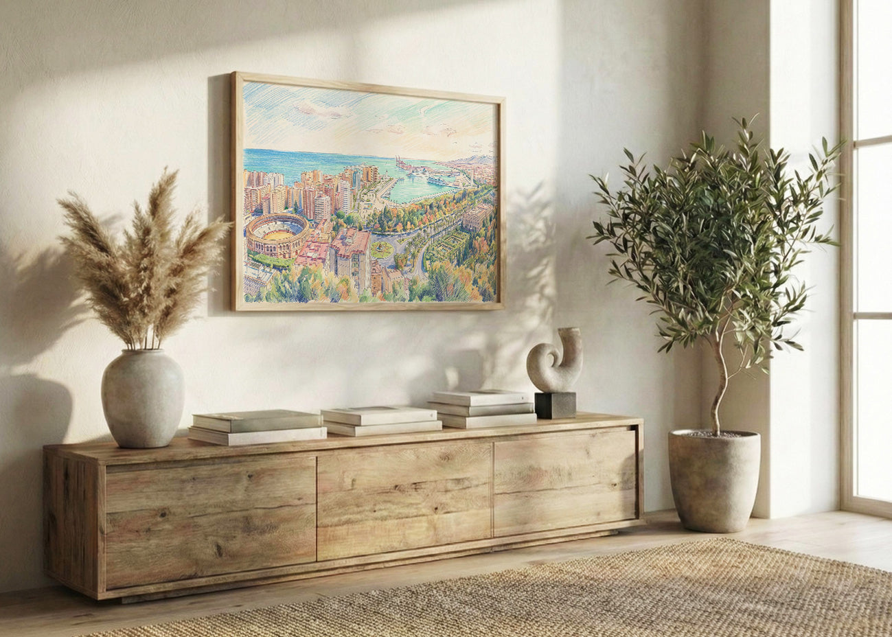 Cuadro Skyline de Málaga efecto dibujo