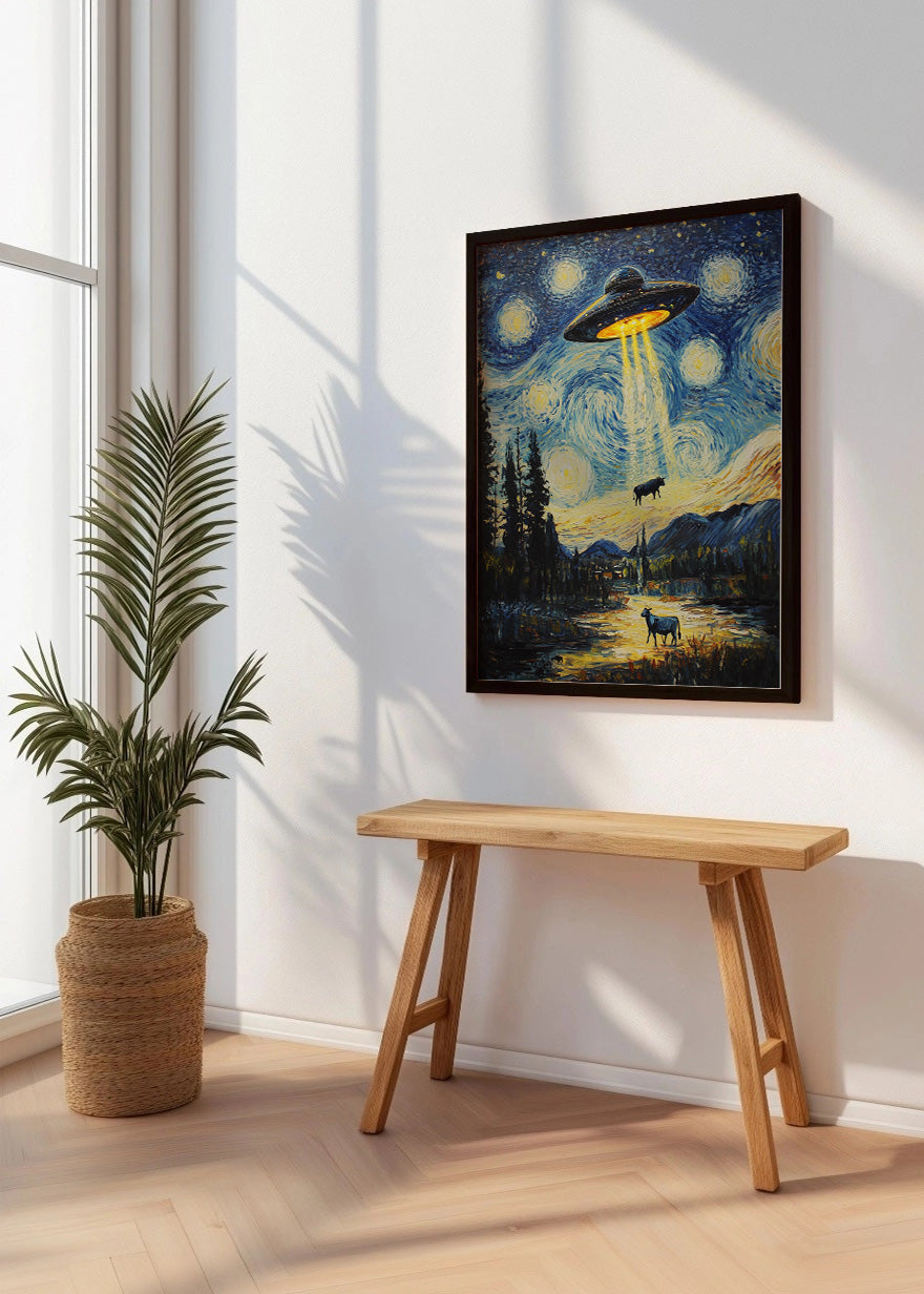 Cuadro ​Vacas abducidas por ovni estilo Van Gogh