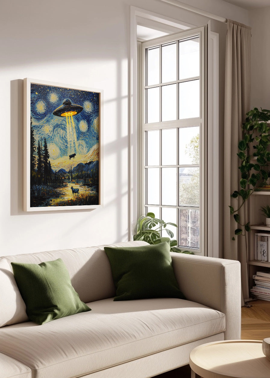 Cuadro ​Vacas abducidas por ovni estilo Van Gogh