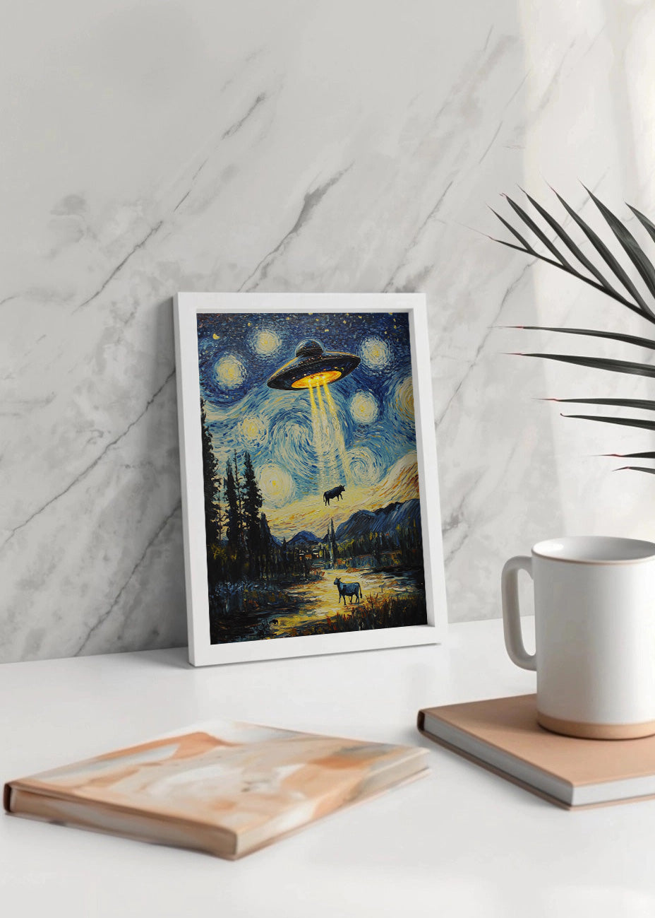 Cuadro ​Vacas abducidas por ovni estilo Van Gogh