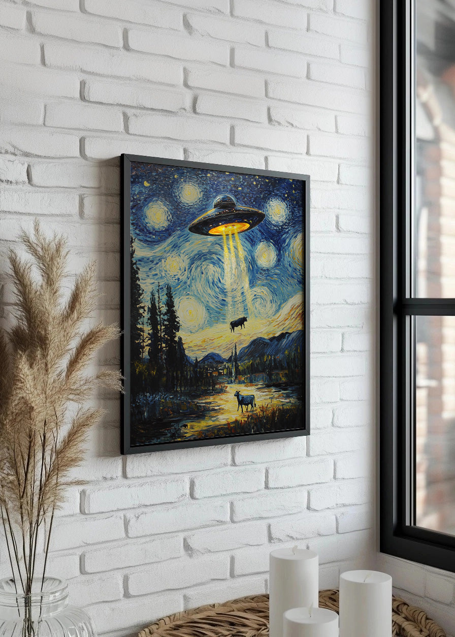 Cuadro ​Vacas abducidas por ovni estilo Van Gogh
