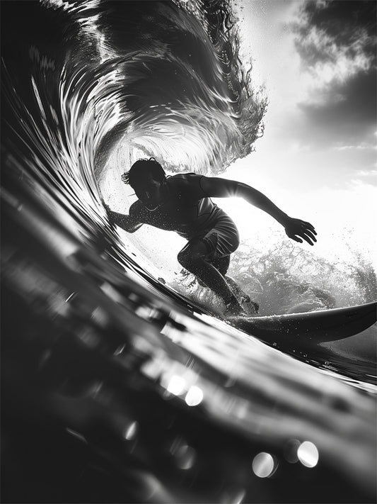 Cuadro de ​Surfista tomando gran ola en blanco y negro - Fine Artic