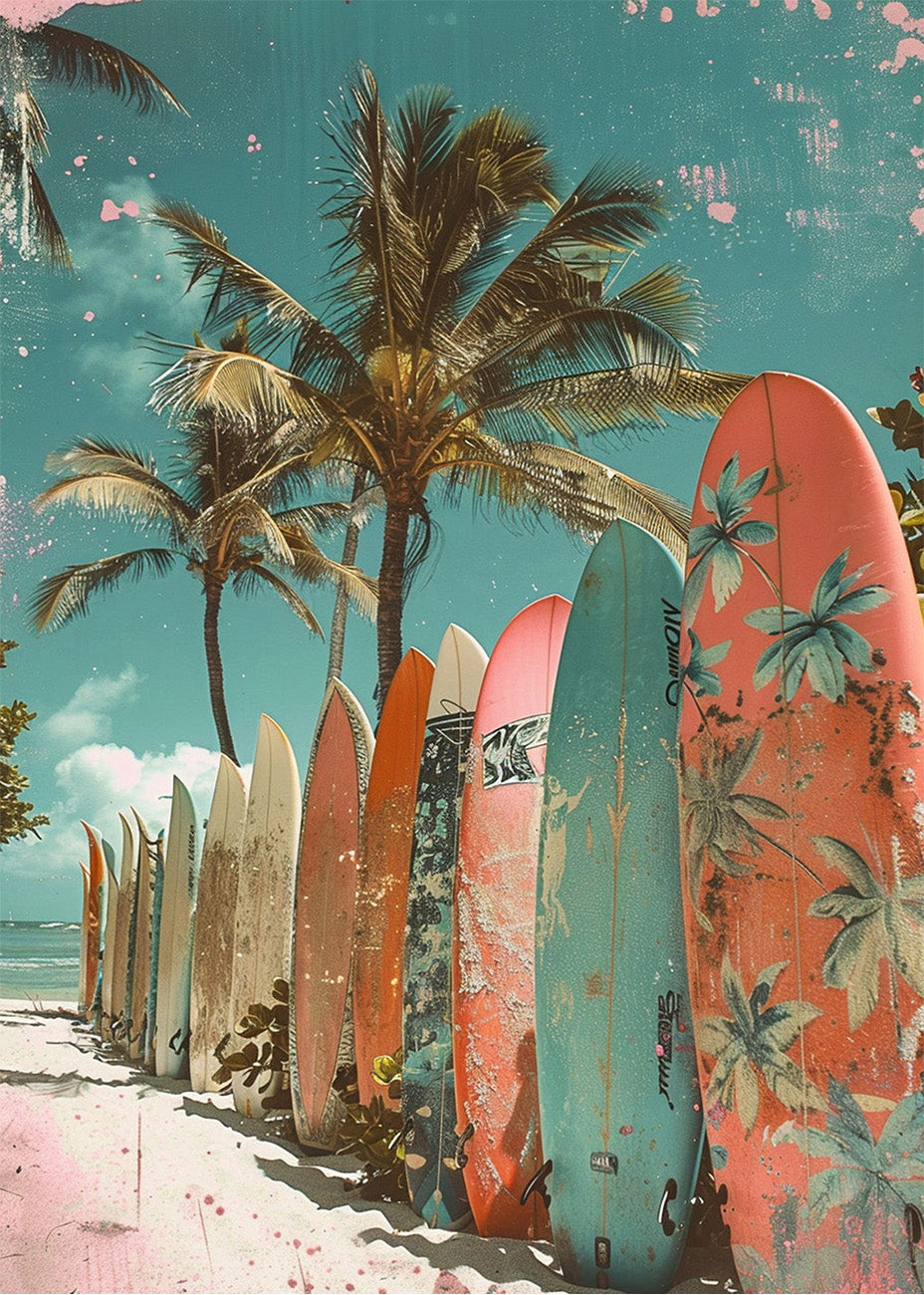 Cuadro ​Tablas de surf en playa con colores pastel