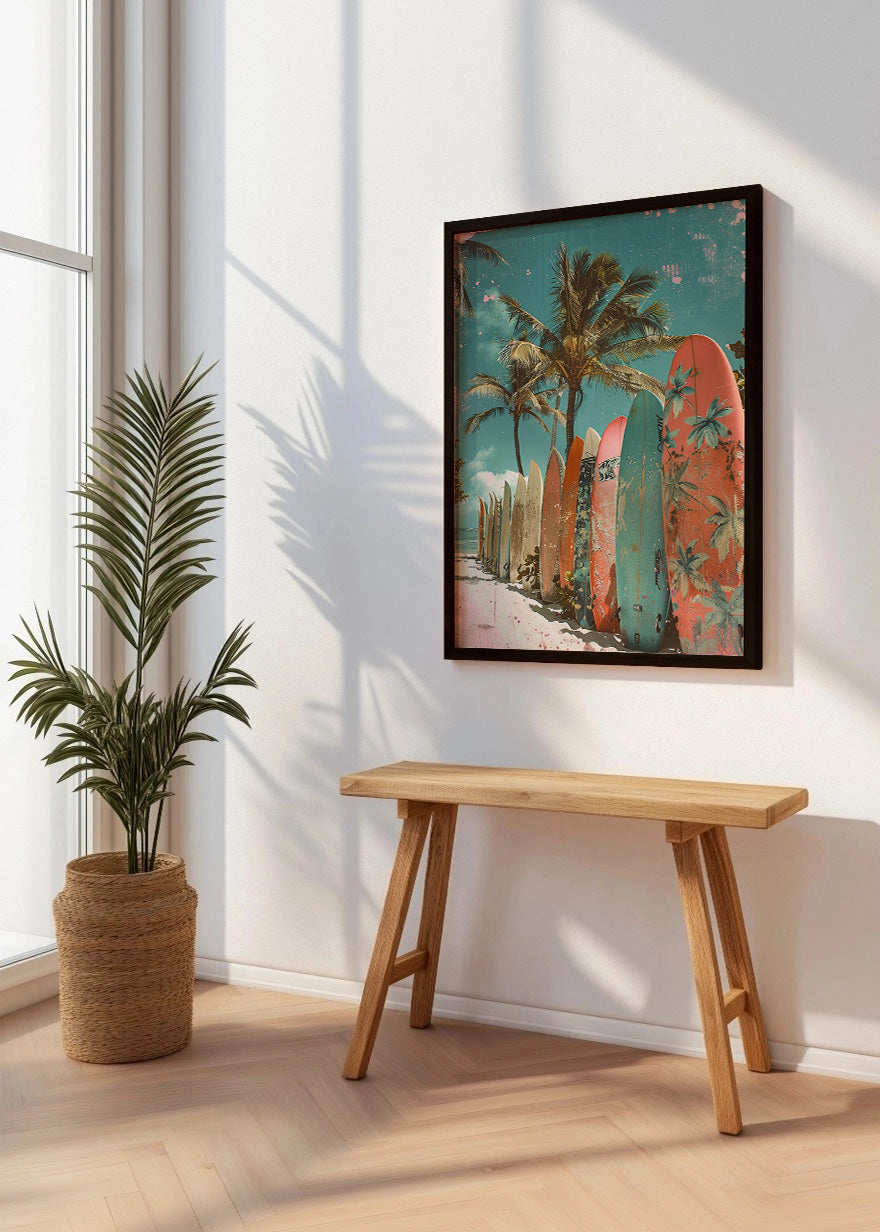 Cuadro ​Tablas de surf en playa con colores pastel