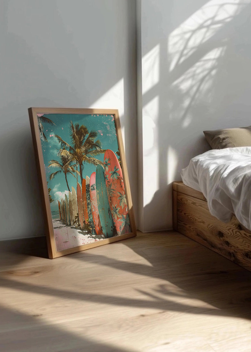 Cuadro ​Tablas de surf en playa con colores pastel