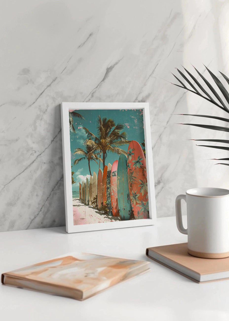 Cuadro ​Tablas de surf en playa con colores pastel
