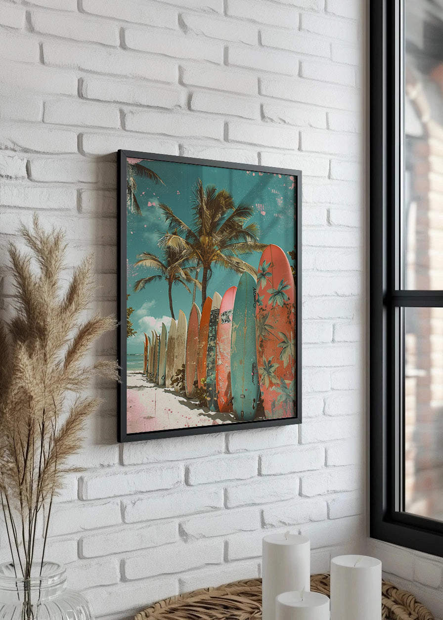 Cuadro ​Tablas de surf en playa con colores pastel