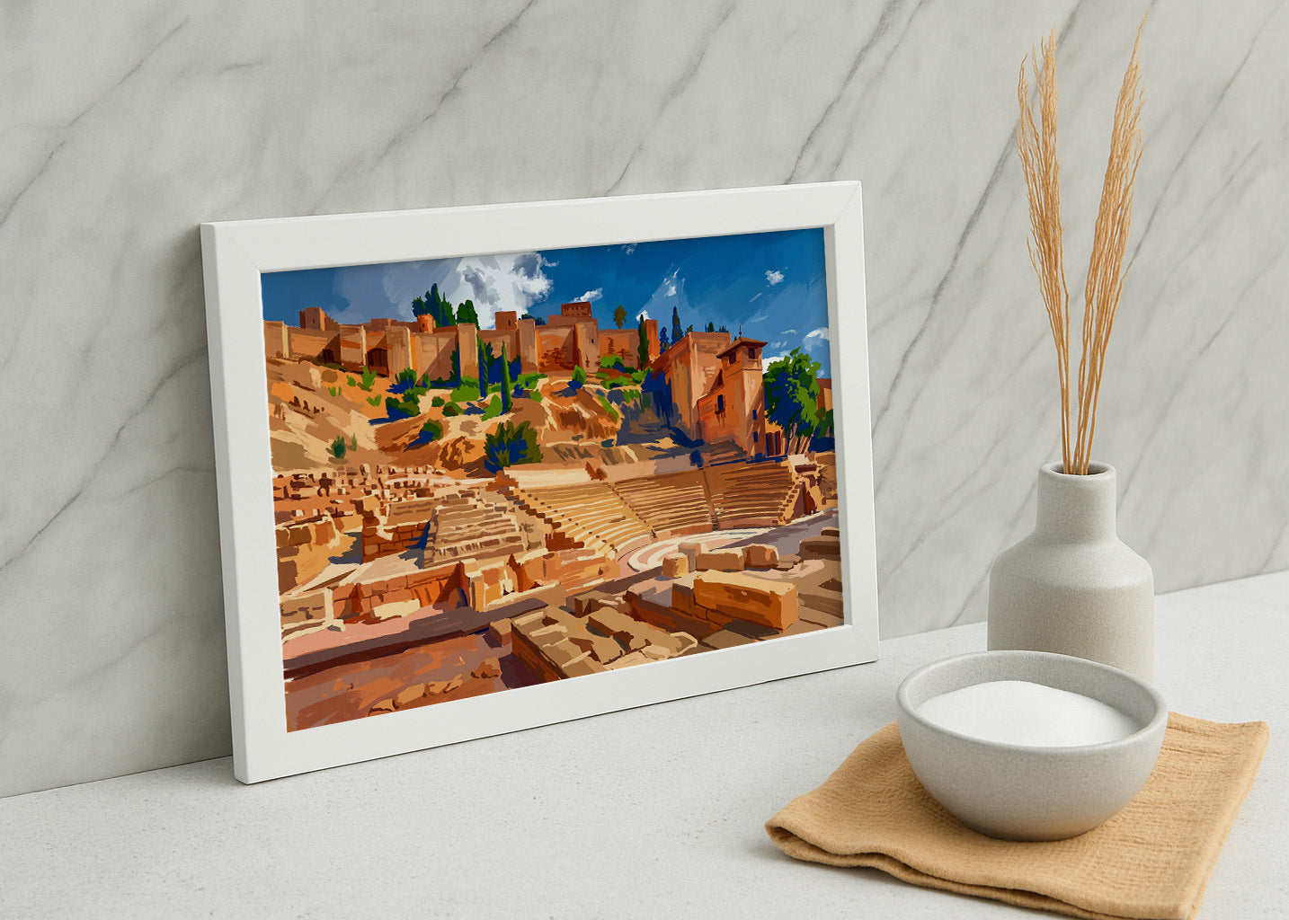 Cuadro Teatro Romano en Málaga - Gouache