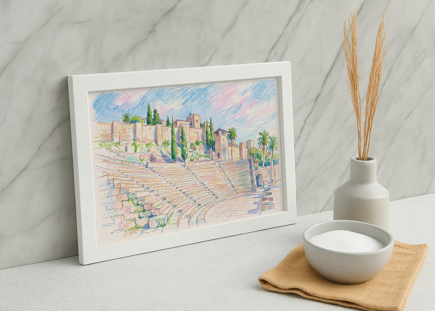 Cuadro Teatro romano en la Alcazaba efecto dibujo