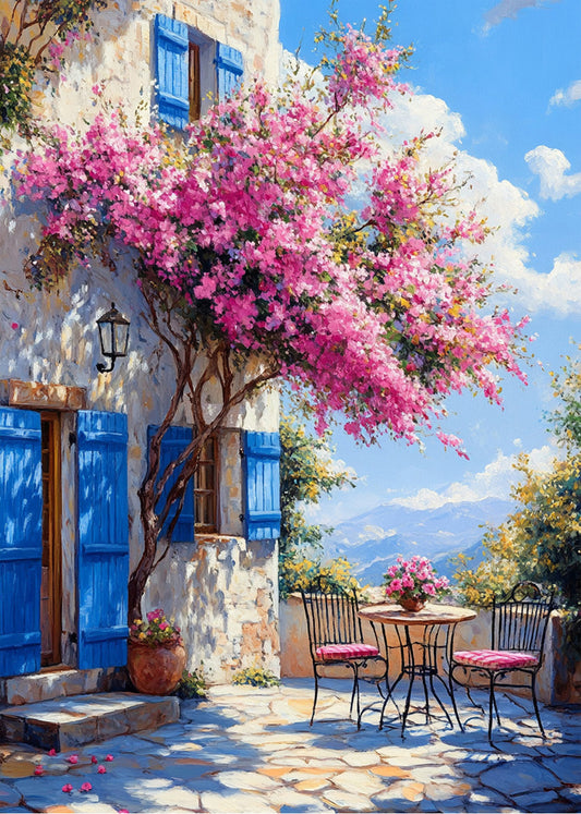 Cuadro ​Terraza con flores Buganvilla