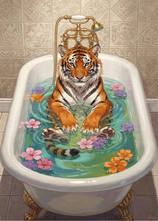 Cuadro Tigre bañándose