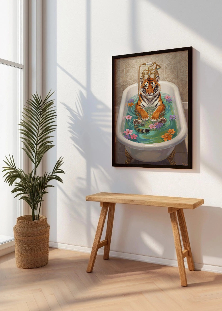 Cuadro Tigre bañándose