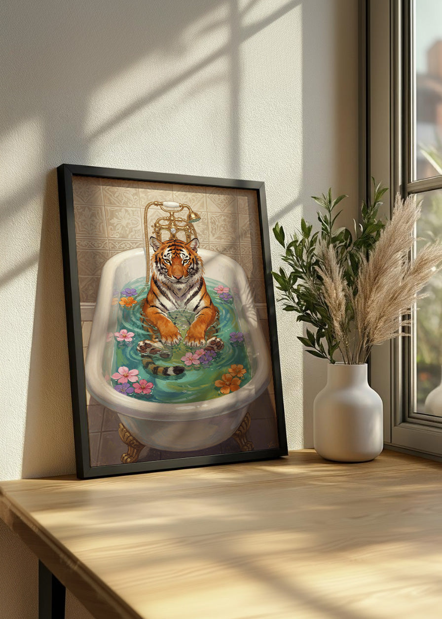 Cuadro Tigre bañándose