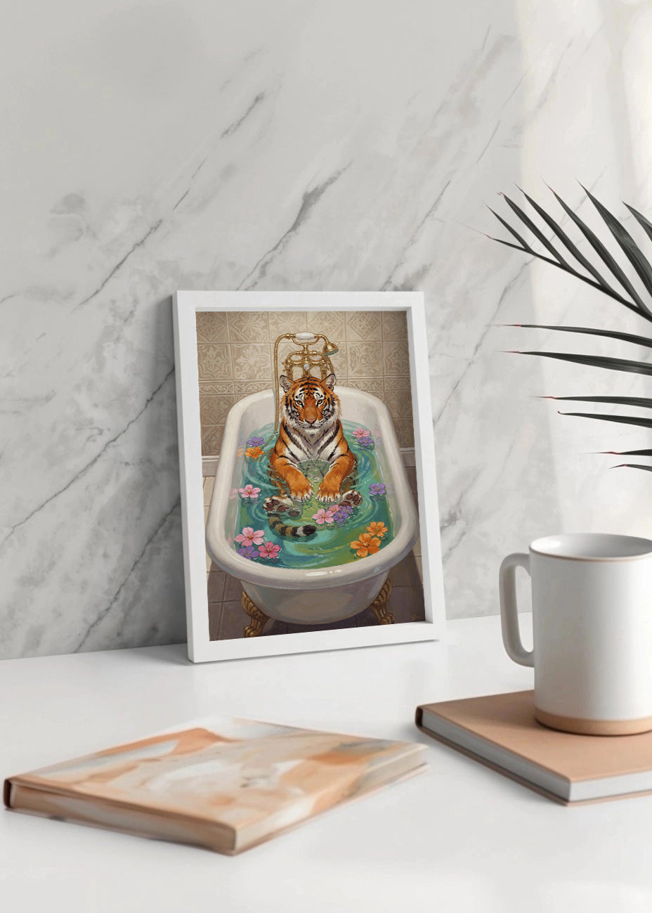 Cuadro Tigre bañándose