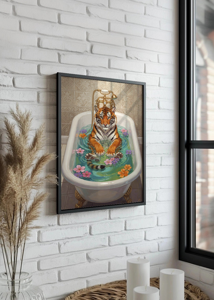 Cuadro Tigre bañándose