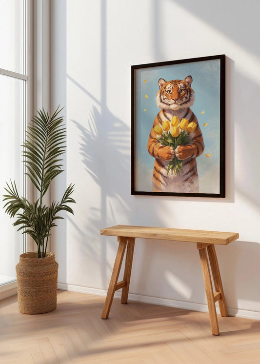 Cuadro Tigre con ramo de flores