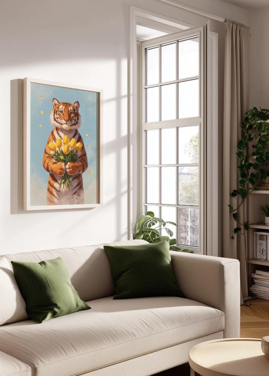 Cuadro Tigre con ramo de flores