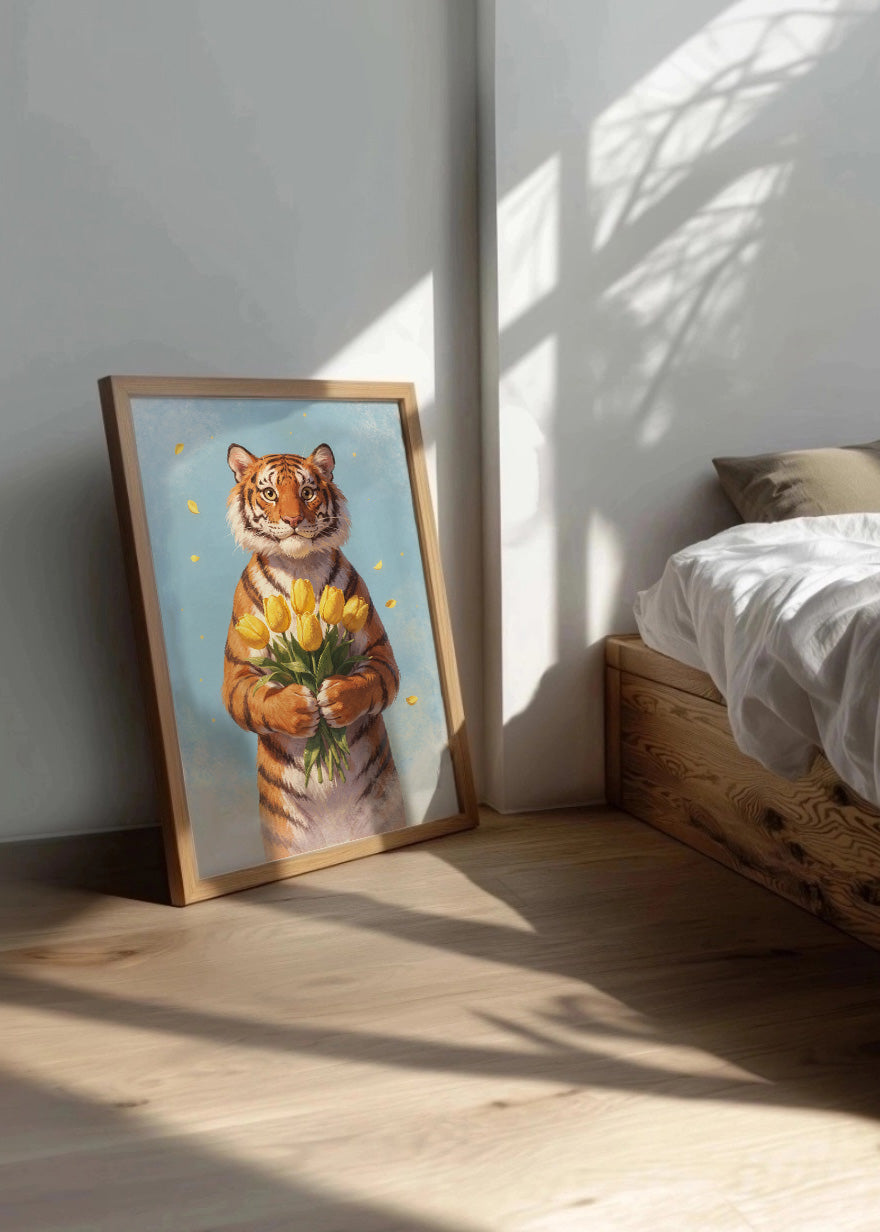 Cuadro Tigre con ramo de flores
